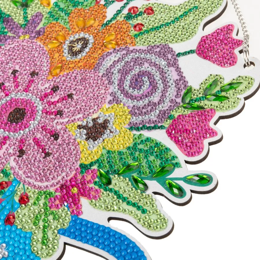 "Floral Watercan" Crystal Art Hanging Wooden Decoration Kit