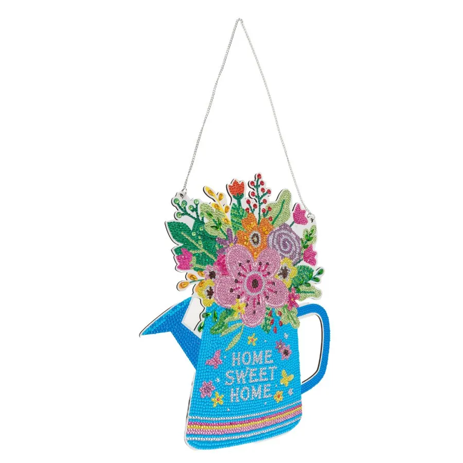 "Floral Watercan" Crystal Art Hanging Wooden Decoration Kit