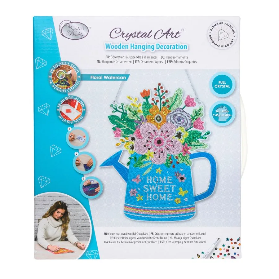 "Floral Watercan" Crystal Art Hanging Wooden Decoration Kit