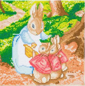 "Mrs Josephine Rabbit & The Flopsy Bunnies" Crystal Art Canvas 30x30cm "Mrs Josephine Rabbit & The Flopsy Bunnies" Crystal Art Canvas 30x30cm