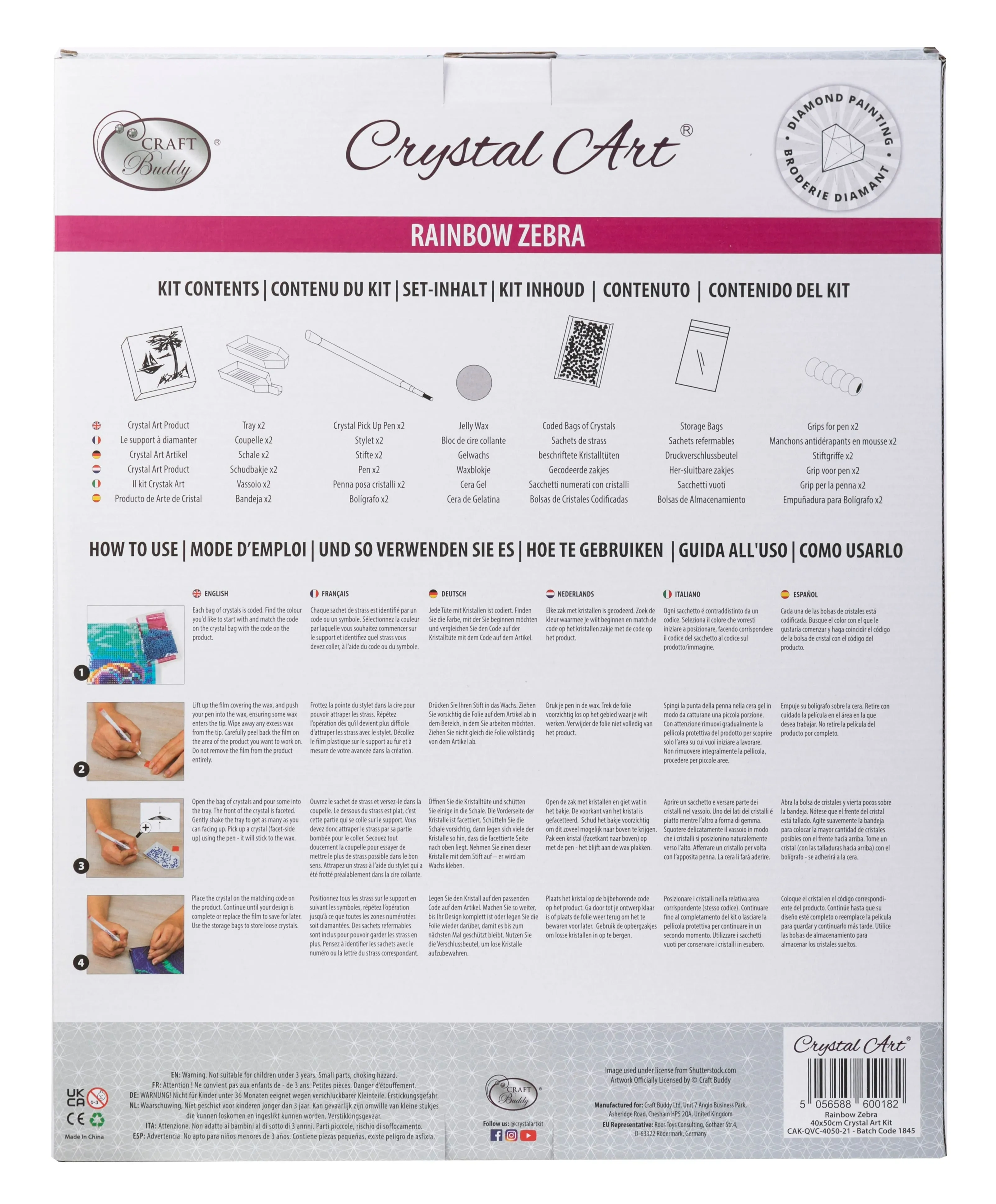 "Rainbow Zebra" Crystal Art Kit 40x50cm