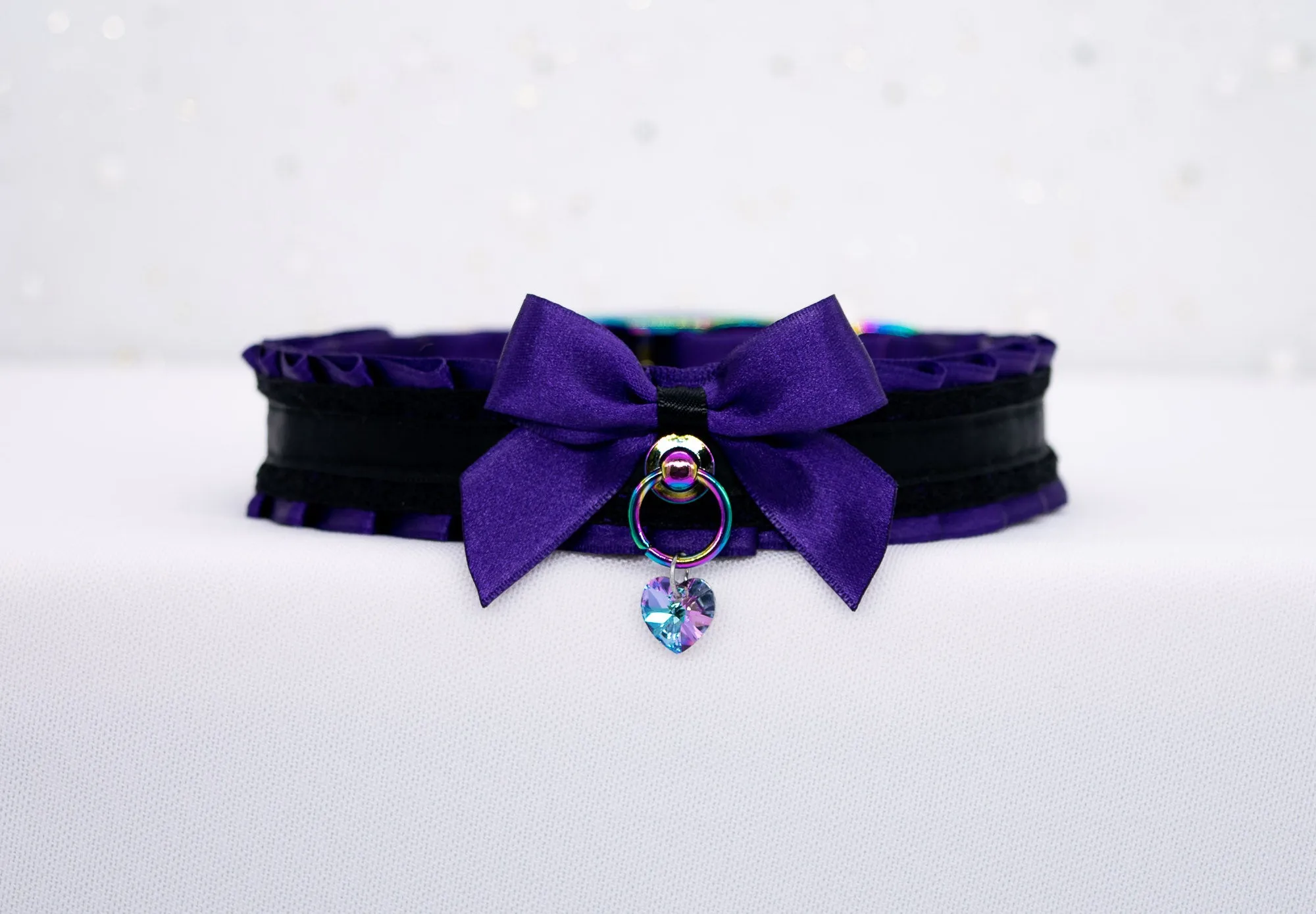 Regal Purple and Black Lace BDSM Collar in Rainbow