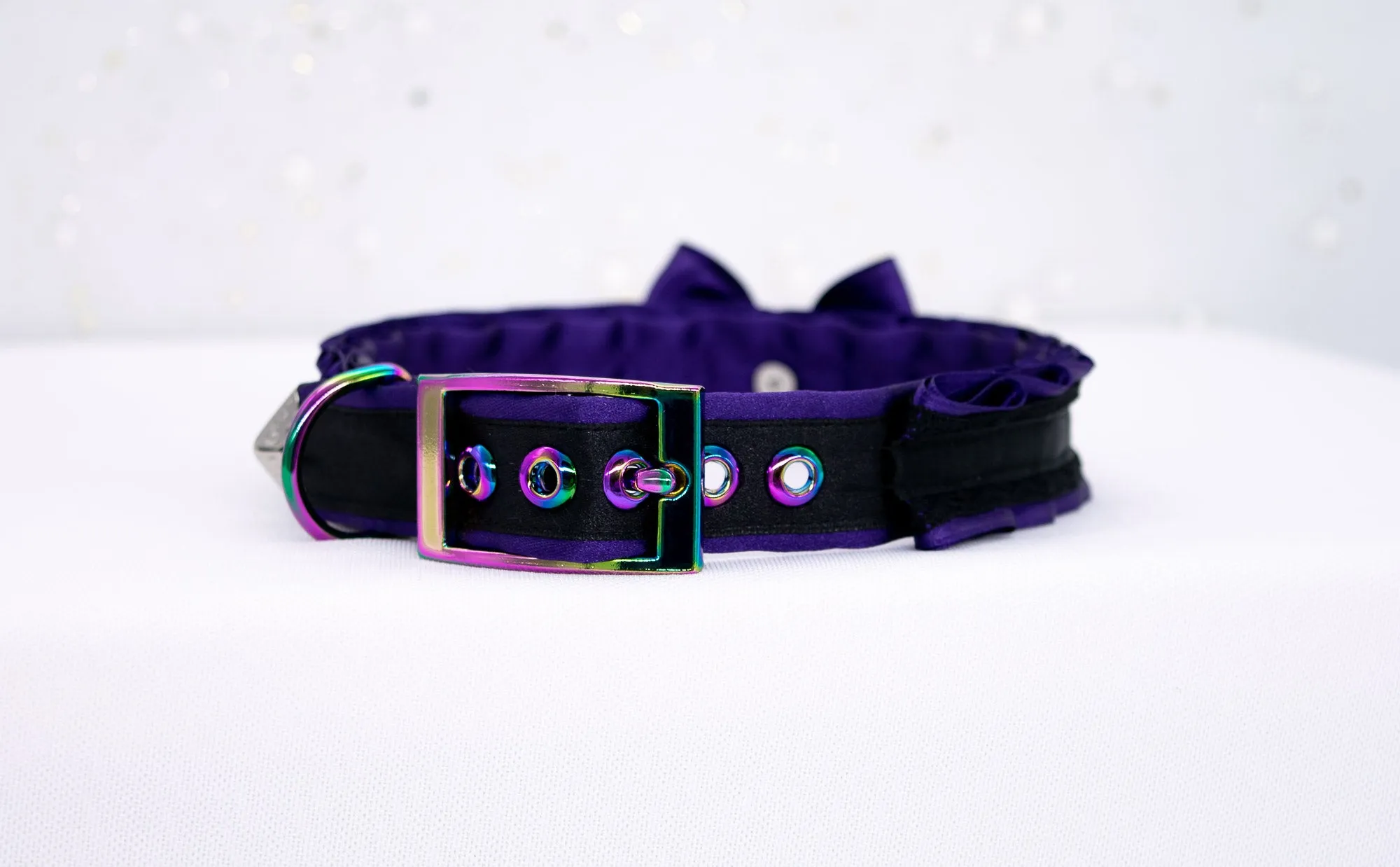 Regal Purple and Black Lace BDSM Collar in Rainbow