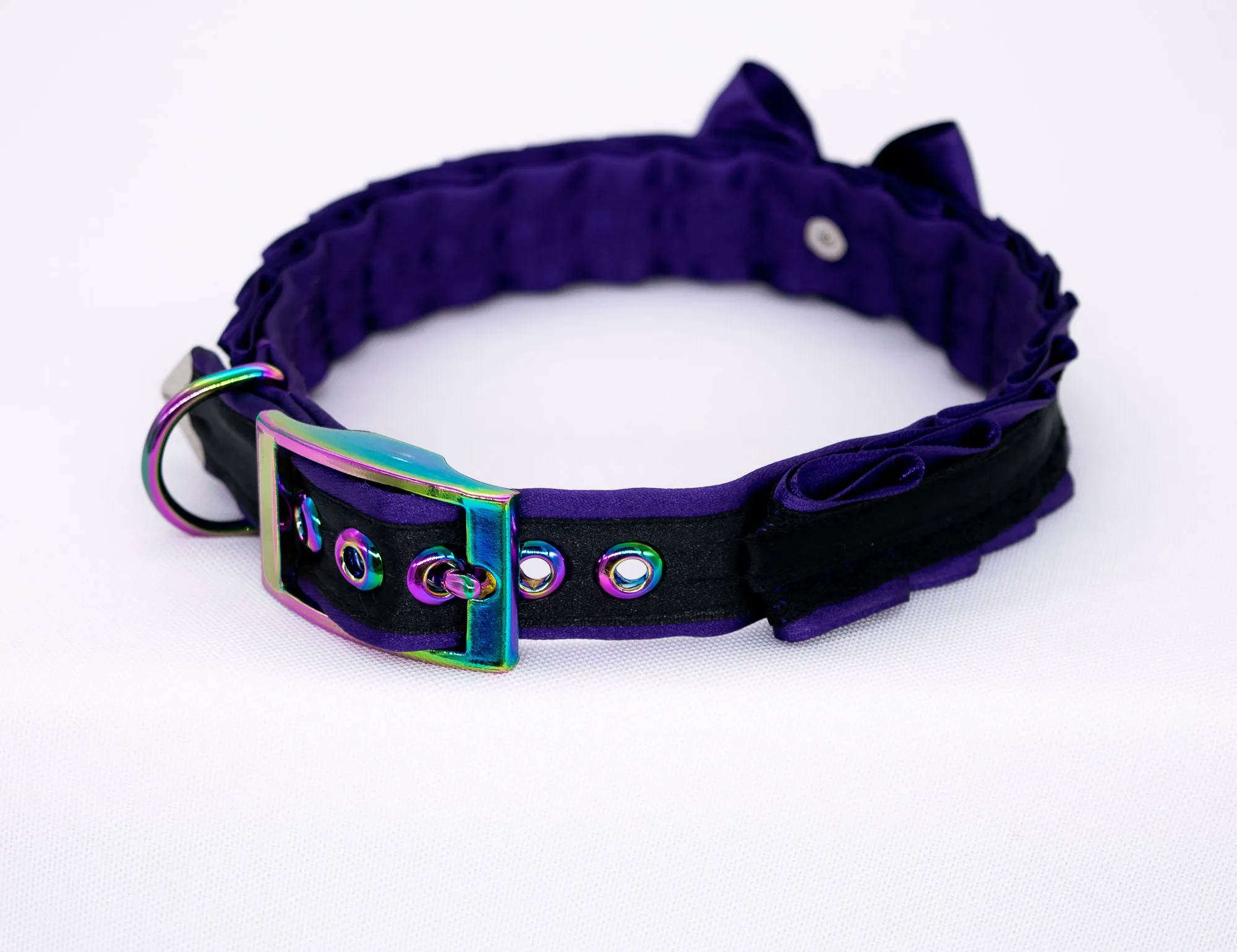 Regal Purple and Black Lace BDSM Collar in Rainbow