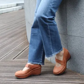 Retro Soft All Leather Platform Mary Jane Shoes In Apricot/Black/Brown/Gray Retro Soft All Leather Platform Mary Jane Shoes In Apricot/Black/Brown/Gray