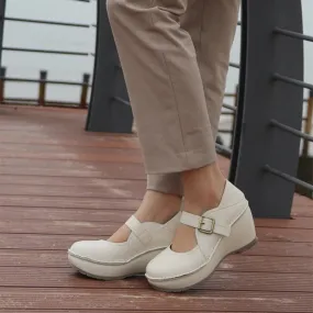 Retro Soft All Leather Platform Mary Jane Shoes In Gray/White/Black Retro Soft All Leather Platform Mary Jane Shoes In Gray/White/Black