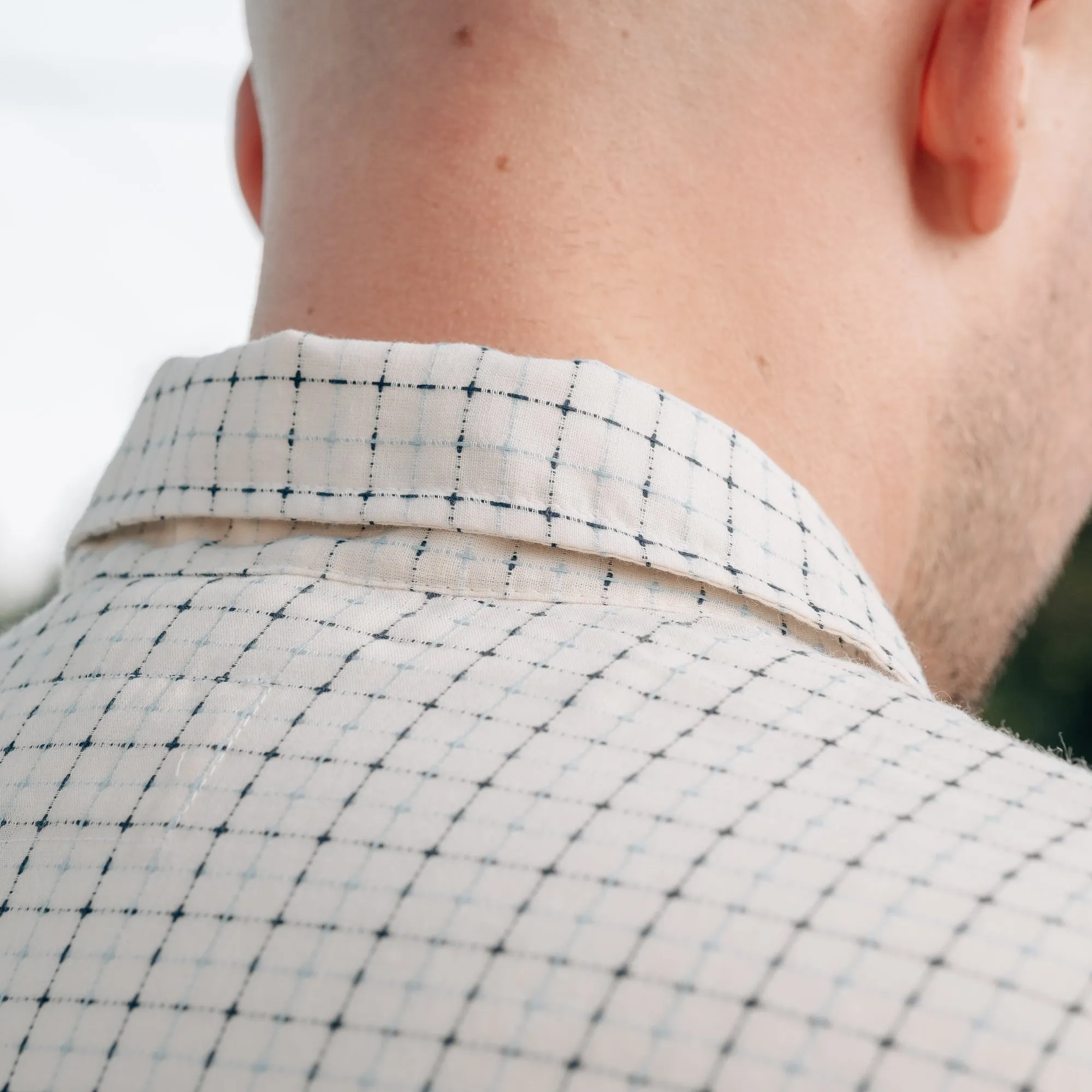 Rogue Territory Oxford Shirt Natural Sashiko Grid FINAL SALE