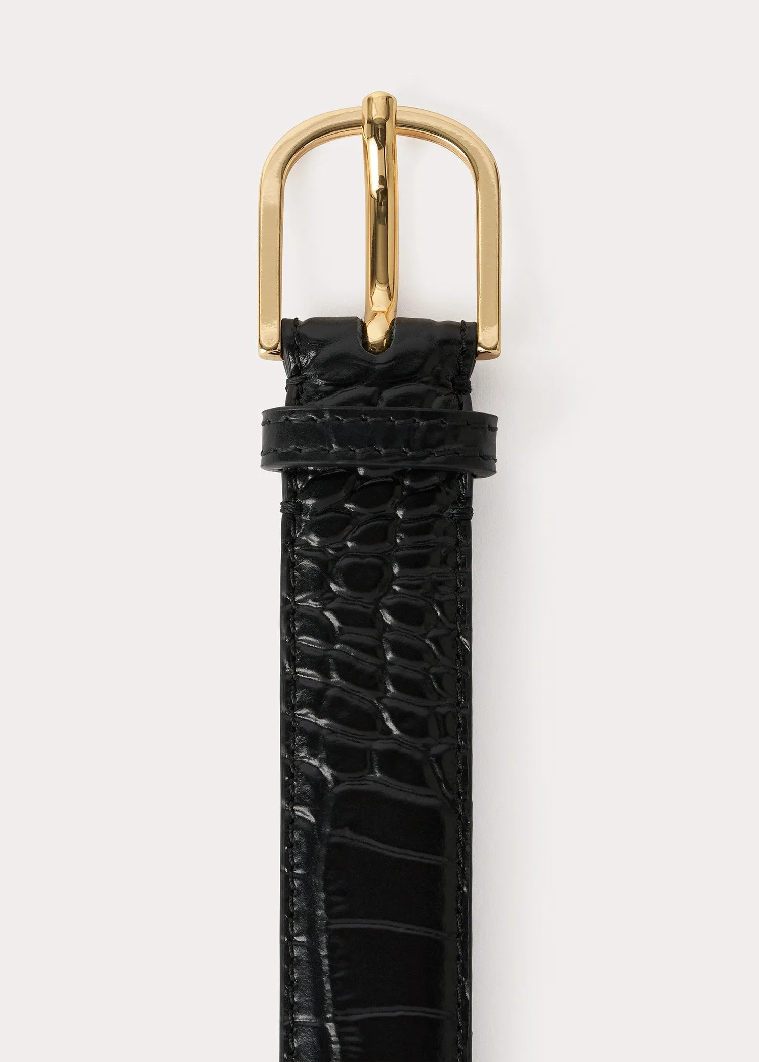 Slim trouser leather belt black croco