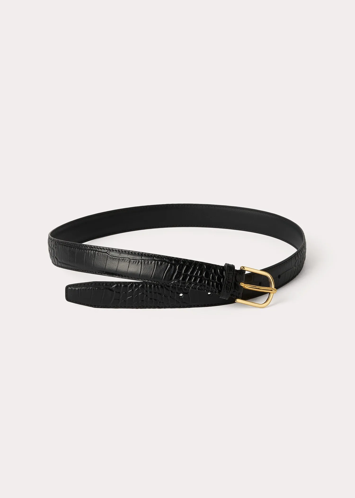 Slim trouser leather belt black croco