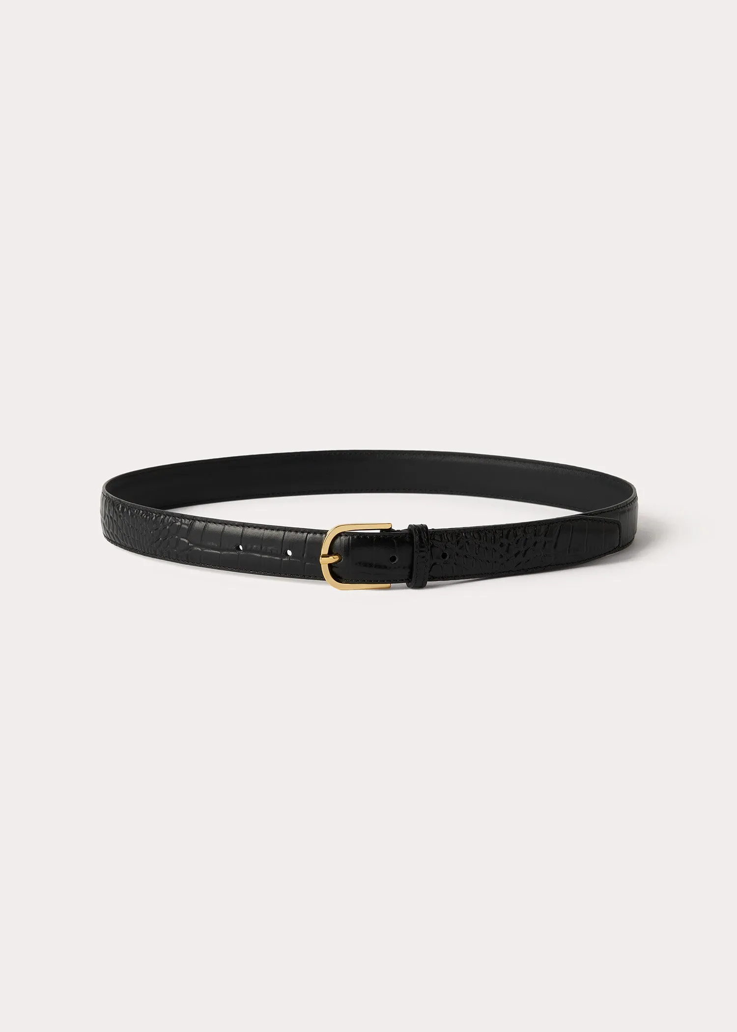 Slim trouser leather belt black croco