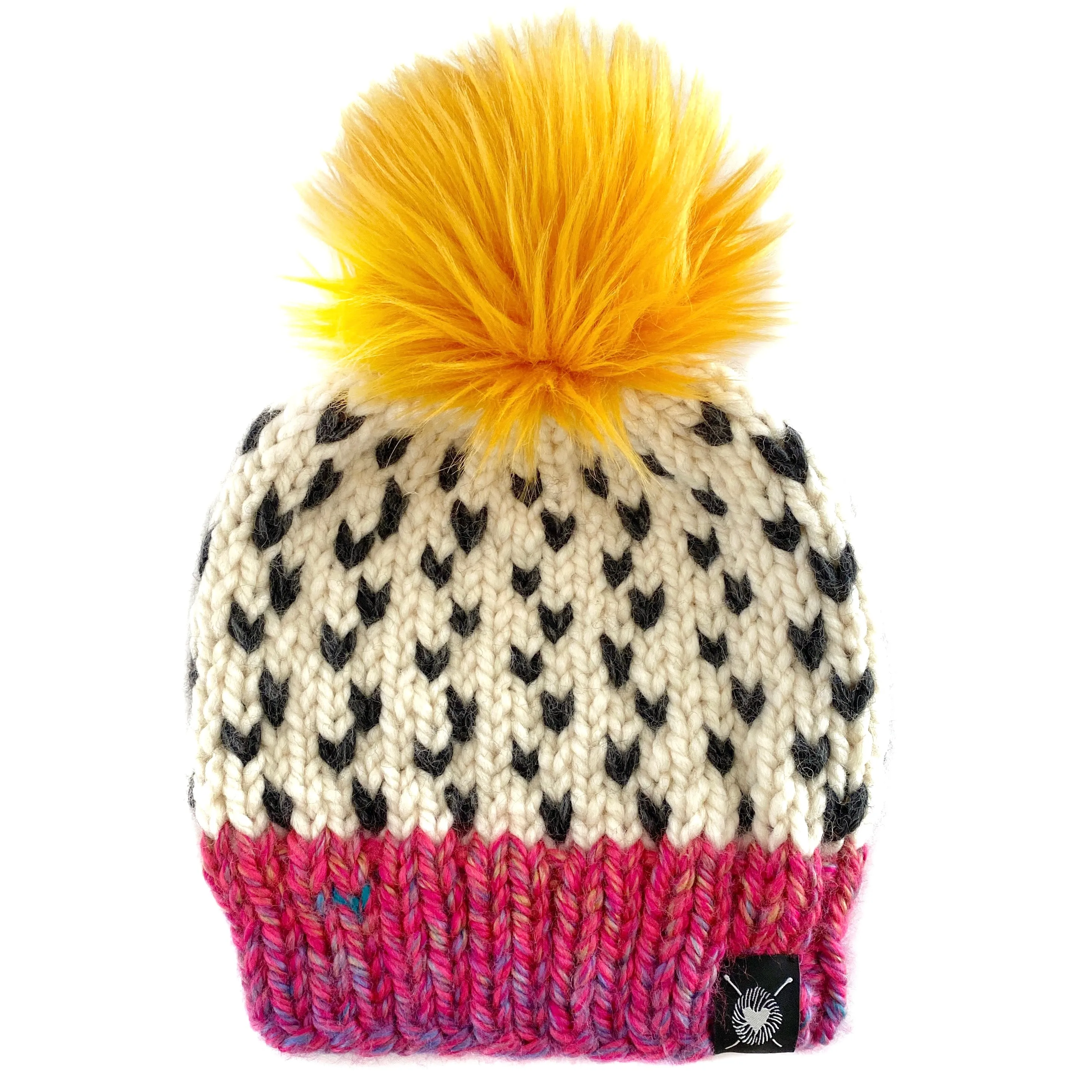 Tiny Hearts Faux Fur Pom-Pom Beanie in Azalea Gardens