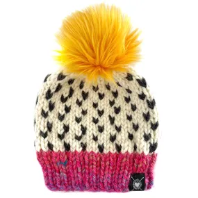 Tiny Hearts Faux Fur Pom-Pom Beanie in Azalea Gardens Tiny Hearts Faux Fur Pom-Pom Beanie in Azalea Gardens