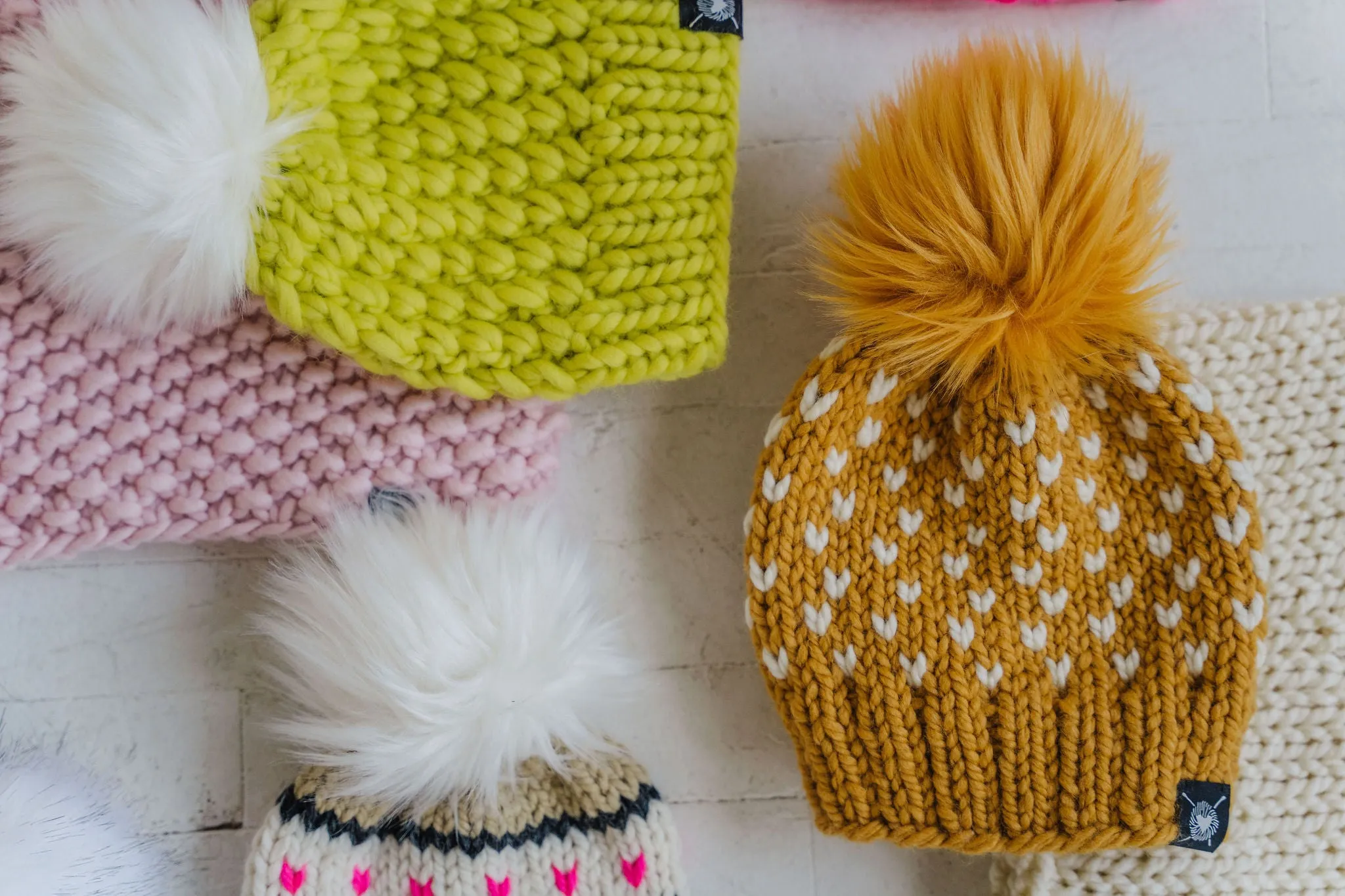 Tiny Hearts Faux Fur Pom-Pom Beanie in I've Got Sunshine