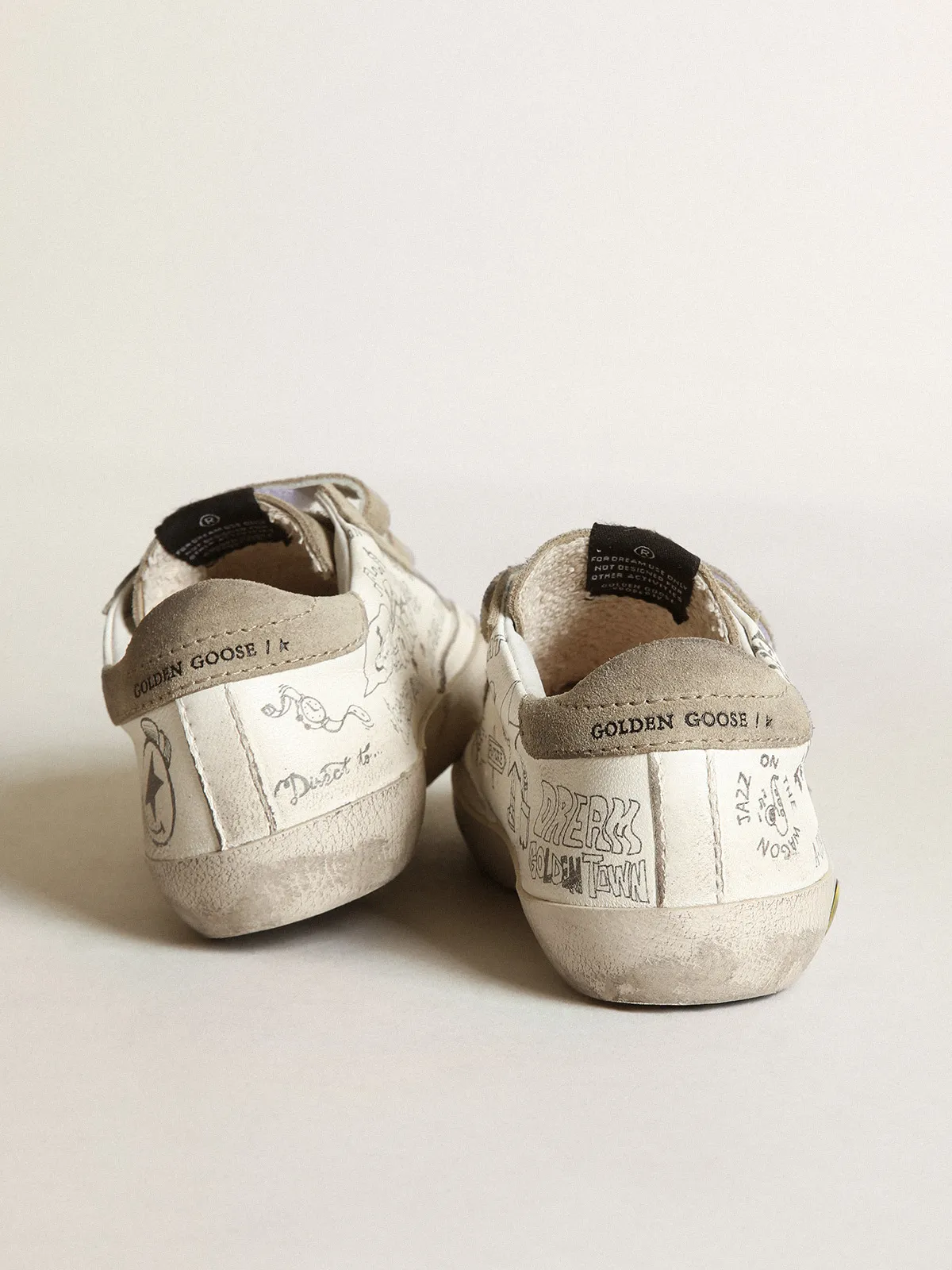 Young Old School in white nappa with dove gray inserts