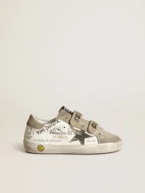 Young Old School in white nappa with dove gray inserts Young Old School in white nappa with dove gray inserts